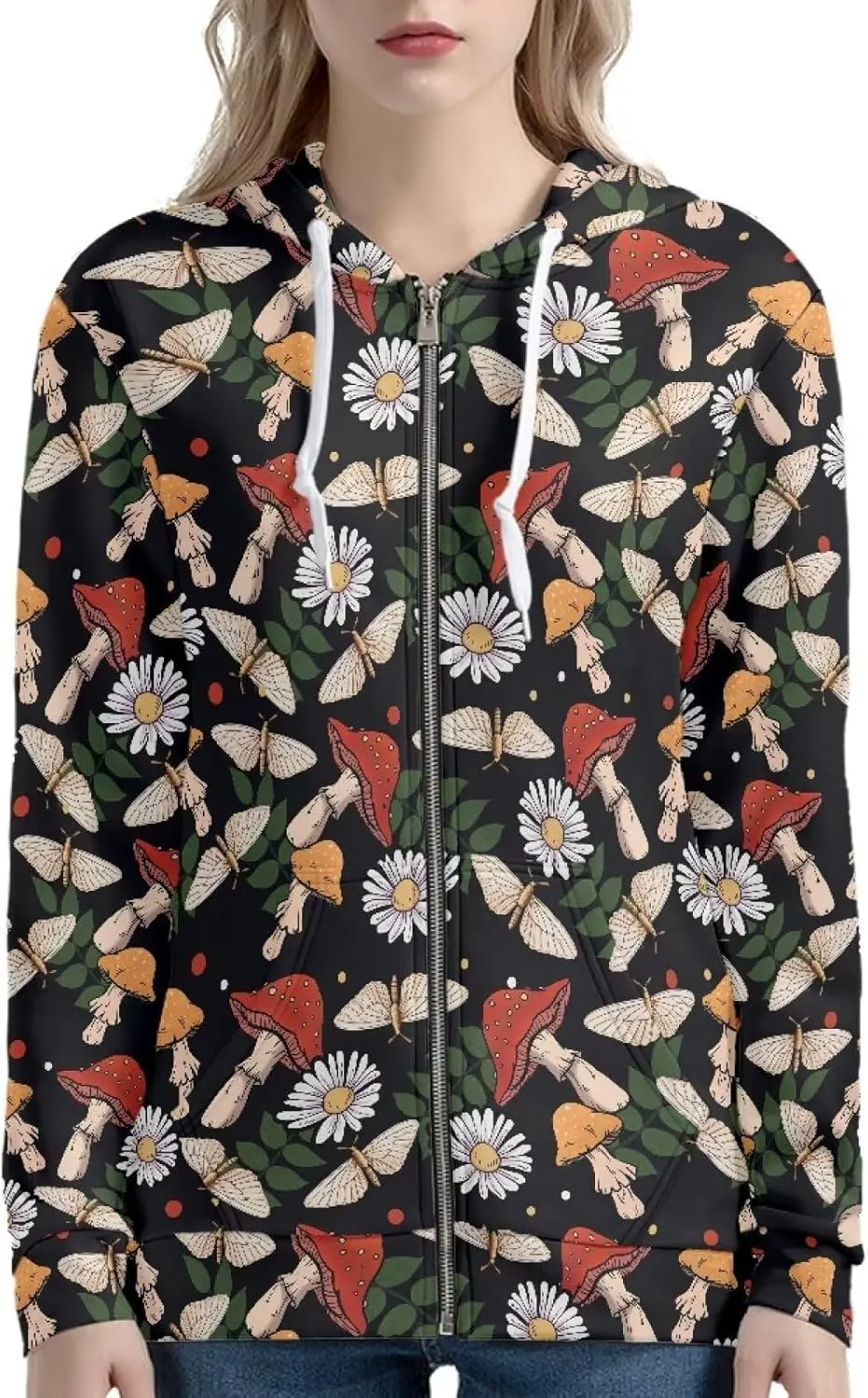 Thin Oversized Zip Up Hoodie with Pockets Women Lightweight Sweater Graphic Sweatshirts for Women Size XS-5XL