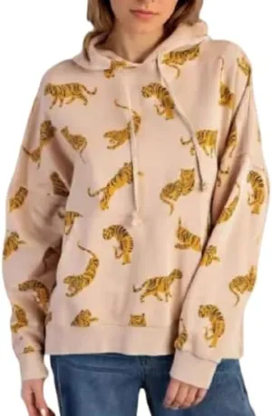 TIAFORD Women's Oversized Hoodie Funny Animal Tiger Print Drawstring Hooded Sweatshirt Long Sleeve Y2k Pullover Hoodies
