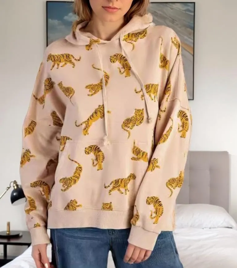 TIAFORD Women's Oversized Hoodie Funny Animal Tiger Print Drawstring Hooded Sweatshirt Long Sleeve Y2k Pullover Hoodies