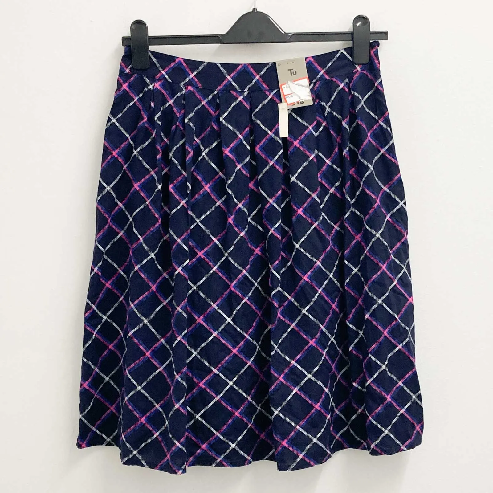 TU Skirt UK 12 Navy & Pink Print Flared Knee Length