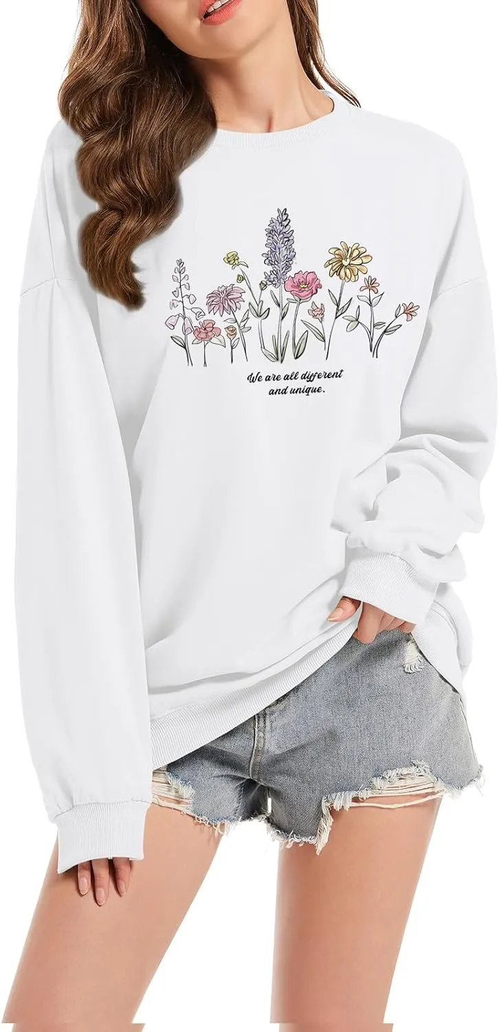 Tuislay Cute Sweatshirts for Women Floral Graphic Oversized Teen Girls Preppy Hoodie Casual Baggy Trendy Flower Pullovers Top