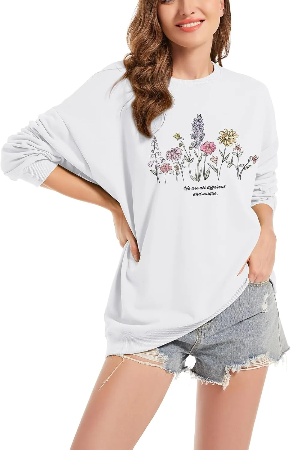 Tuislay Cute Sweatshirts for Women Floral Graphic Oversized Teen Girls Preppy Hoodie Casual Baggy Trendy Flower Pullovers Top