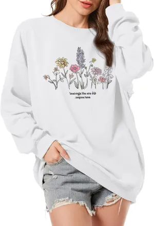 Tuislay Cute Sweatshirts for Women Floral Graphic Oversized Teen Girls Preppy Hoodie Casual Baggy Trendy Flower Pullovers Top