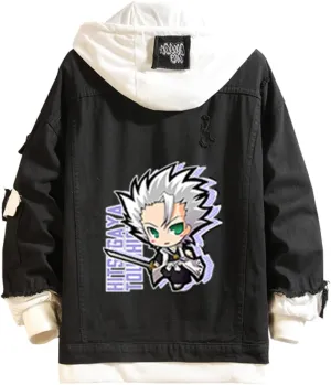 Urahara Kisuke Jeans Jacket Anime Kuchiki Rukia Cosplay Denim Jacket Hoodie Casual Ripped Novelty Coat for Unisex