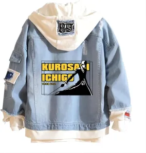 Urahara Kisuke Jeans Jacket Anime Kuchiki Rukia Cosplay Denim Jacket Hoodie Casual Ripped Novelty Coat for Unisex