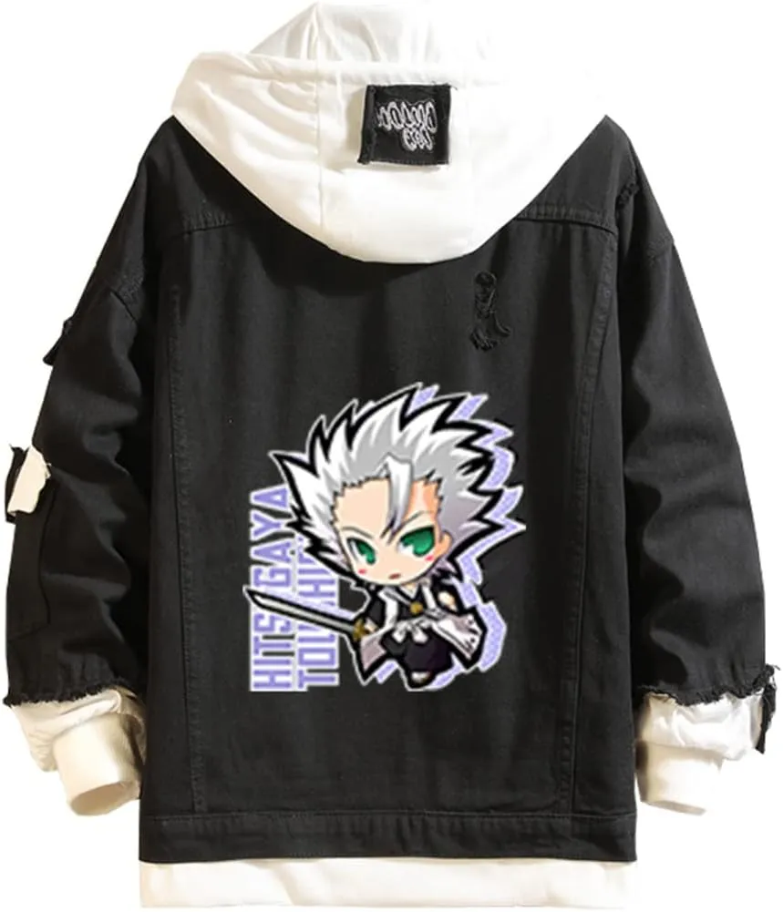 Urahara Kisuke Jeans Jacket Anime Kuchiki Rukia Cosplay Denim Jacket Hoodie Casual Ripped Novelty Coat for Unisex