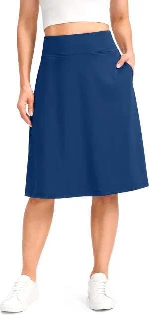 Viodia 25" Knee Length Long Skorts for Women with Pockets Dressy Casual Midi Skort Summer Travel Modest Skirts