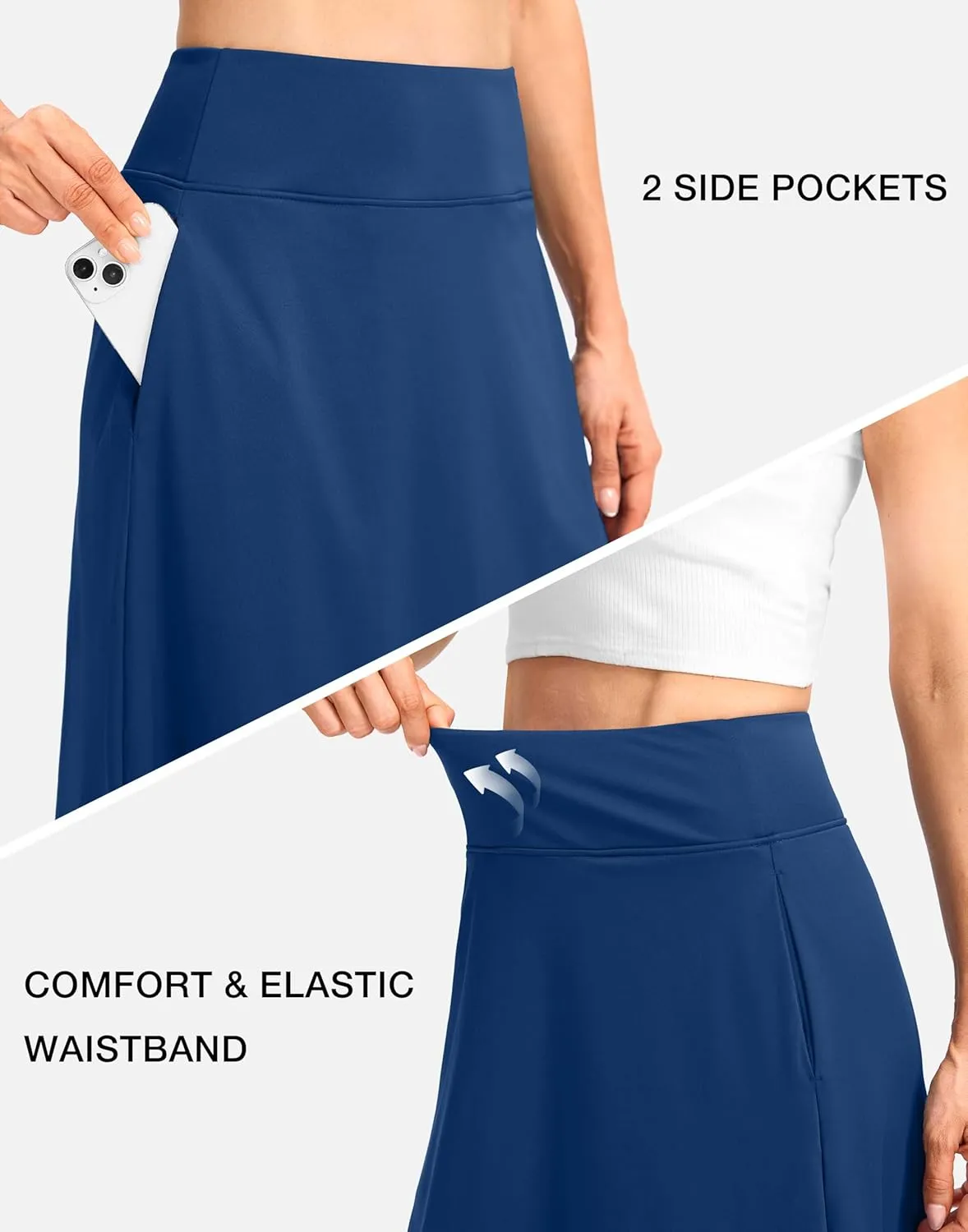 Viodia 25" Knee Length Long Skorts for Women with Pockets Dressy Casual Midi Skort Summer Travel Modest Skirts