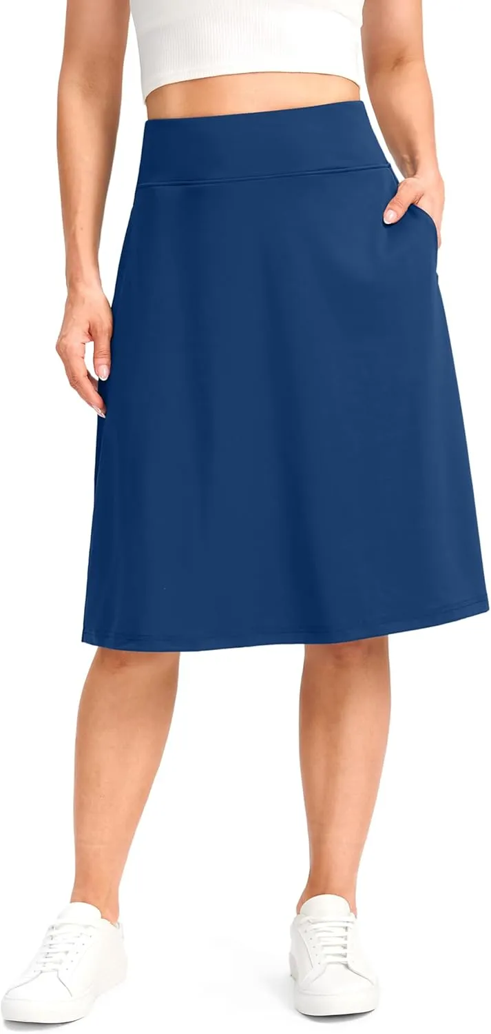 Viodia 25" Knee Length Long Skorts for Women with Pockets Dressy Casual Midi Skort Summer Travel Modest Skirts