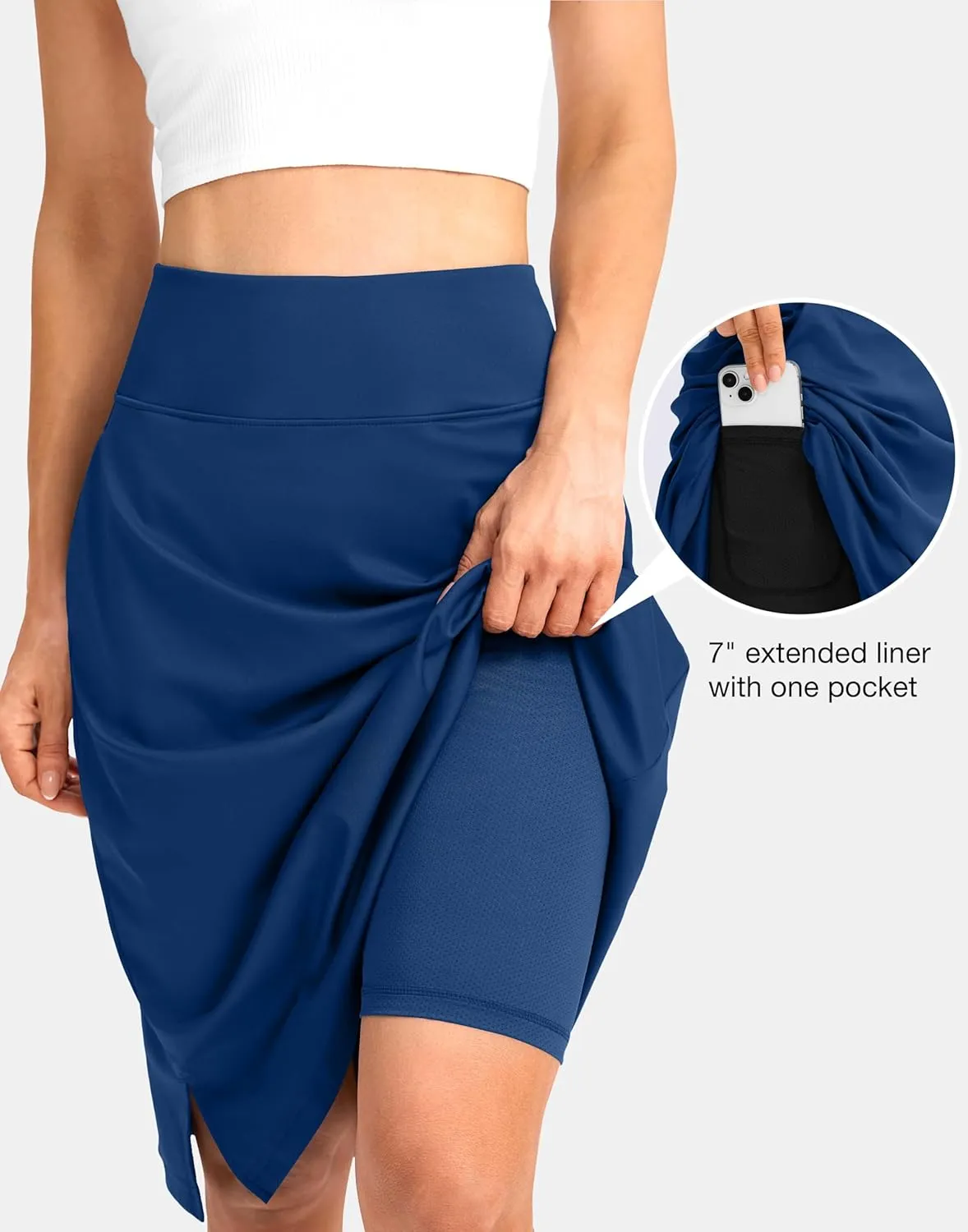 Viodia 25" Knee Length Long Skorts for Women with Pockets Dressy Casual Midi Skort Summer Travel Modest Skirts