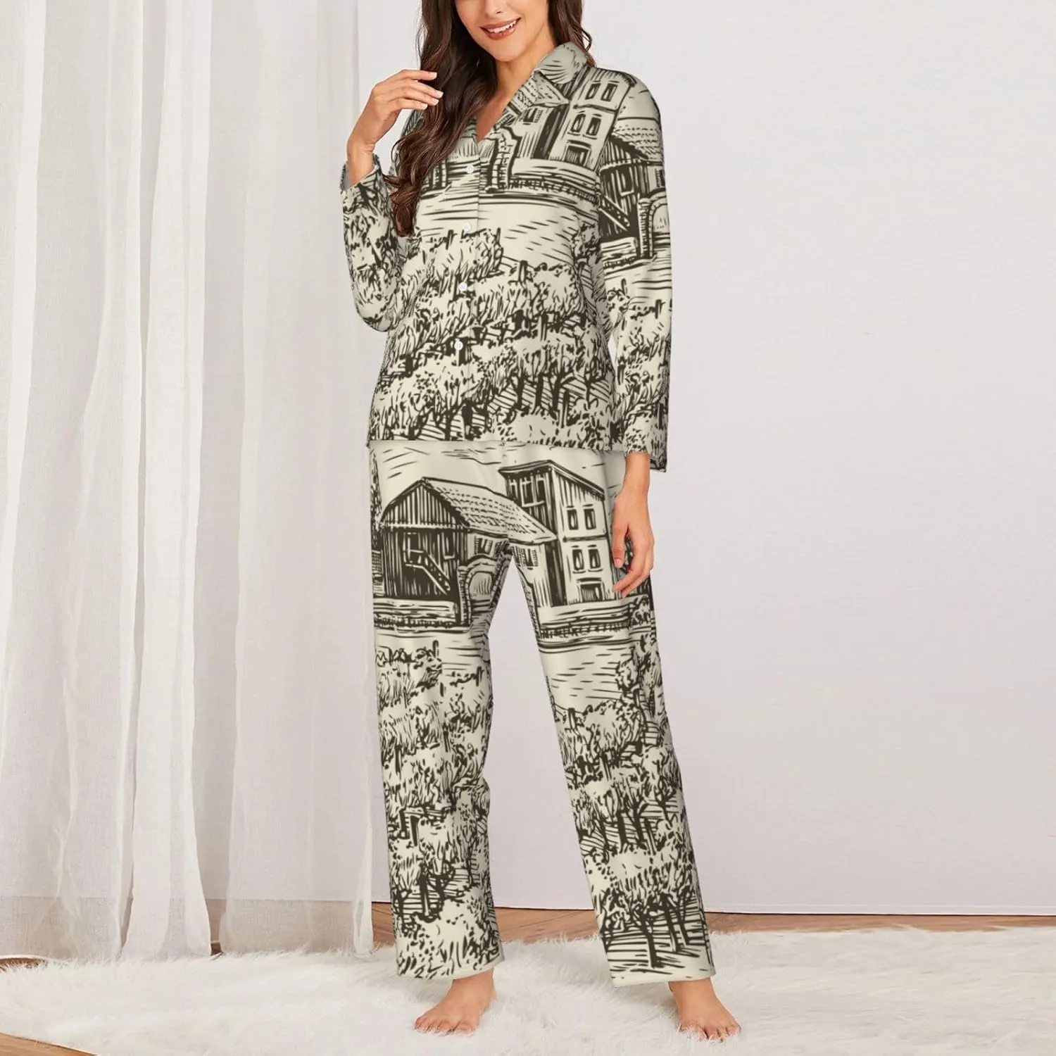 Women 2 Piece Pajamas Set Soft Beautiful New Year 2024 Pjs Holiday Loungewear Set Long Sleeve Top With Pants