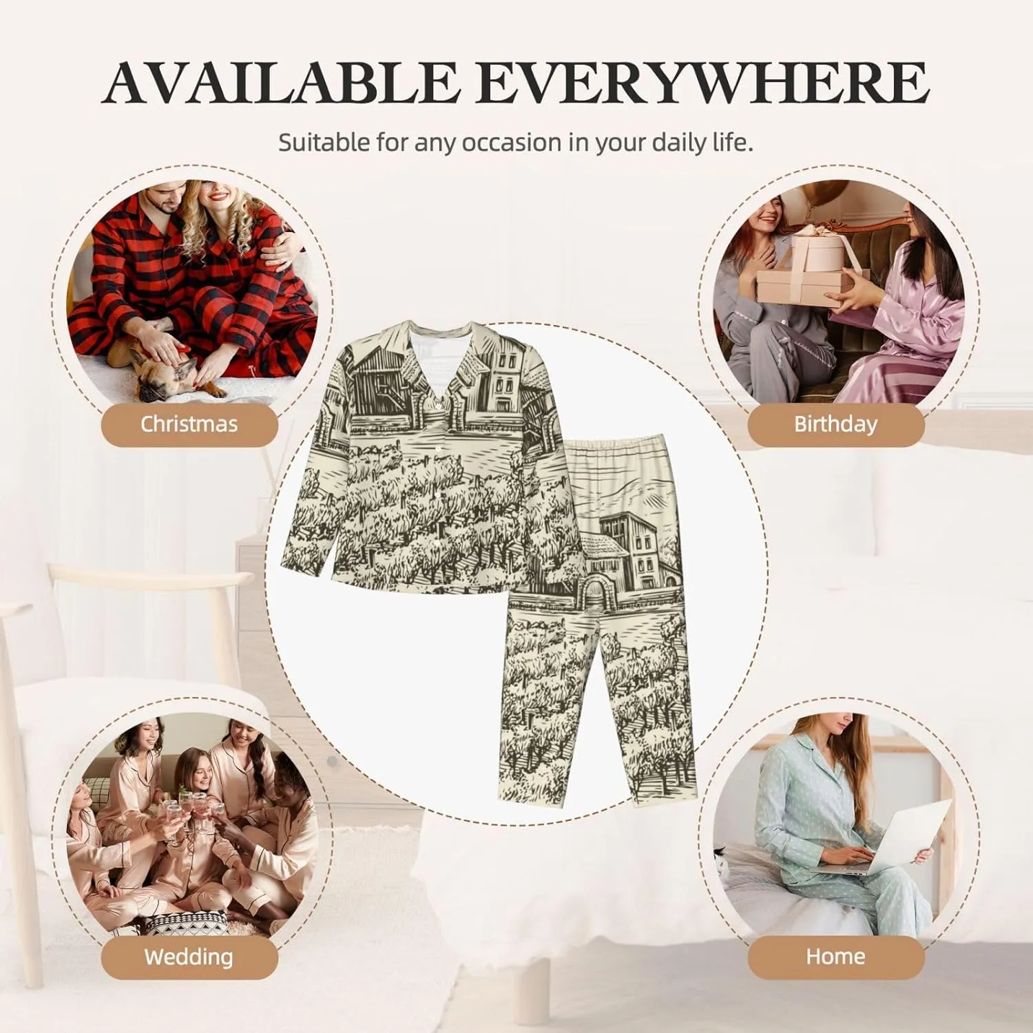 Women 2 Piece Pajamas Set Soft Beautiful New Year 2024 Pjs Holiday Loungewear Set Long Sleeve Top With Pants