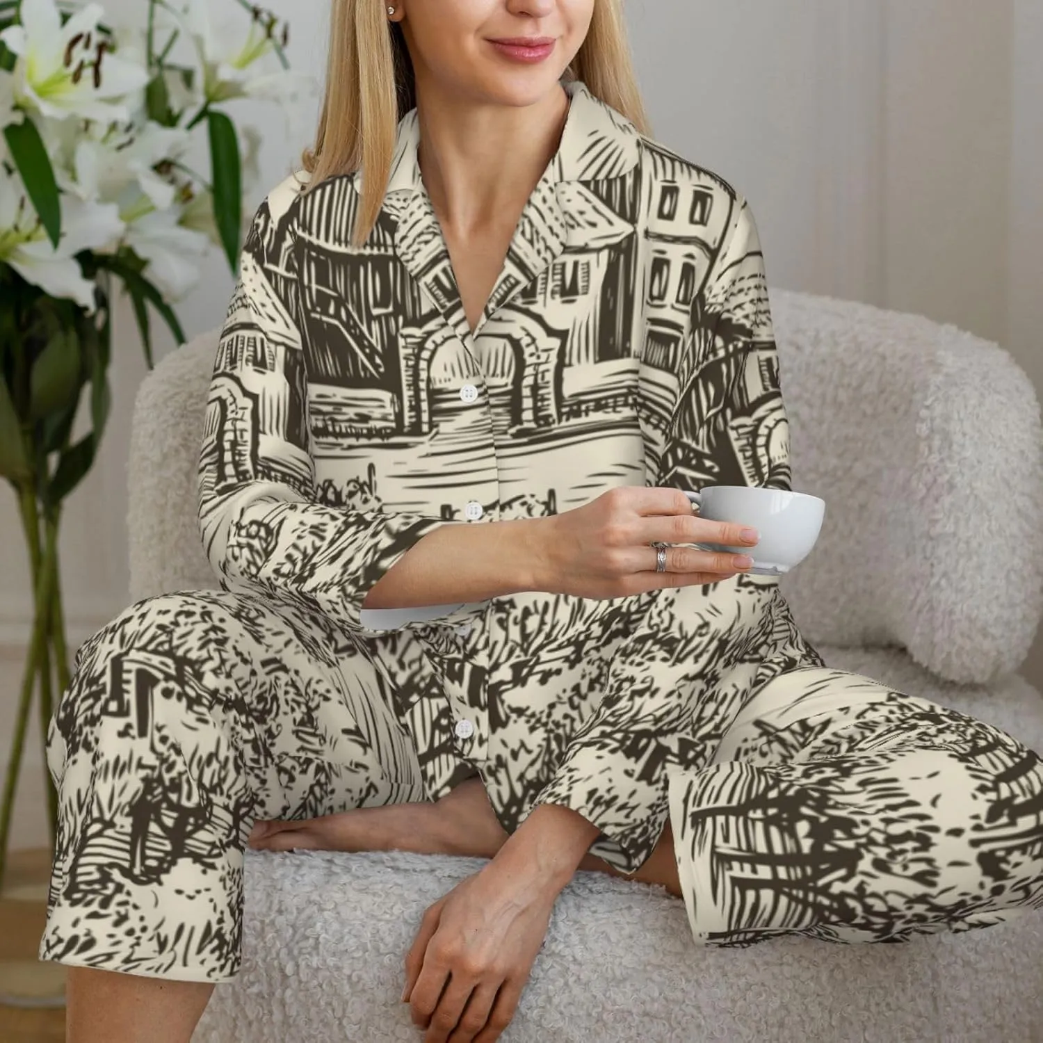 Women 2 Piece Pajamas Set Soft Beautiful New Year 2024 Pjs Holiday Loungewear Set Long Sleeve Top With Pants