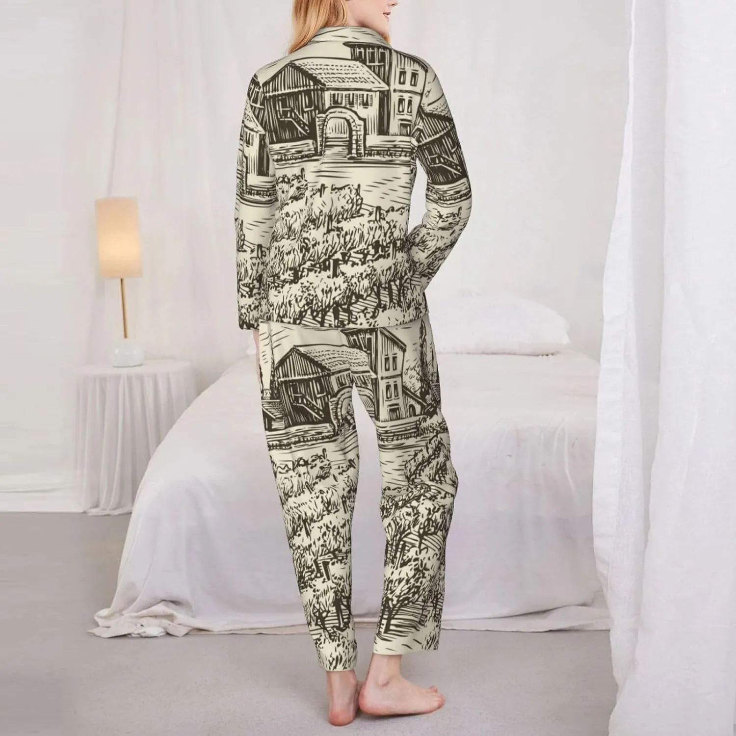 Women 2 Piece Pajamas Set Soft Beautiful New Year 2024 Pjs Holiday Loungewear Set Long Sleeve Top With Pants