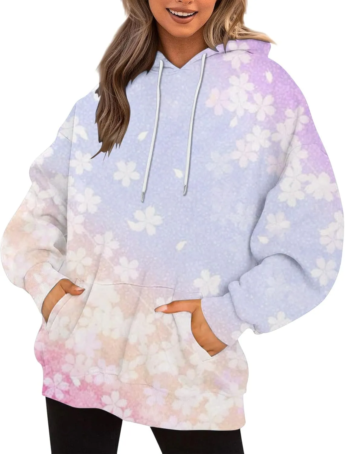 Women Fashion Tie Dye Sweatshirts Long Sleeve Hoodies Loose Oversized Pullover Casual Fall Winter Hoodies With Pocket