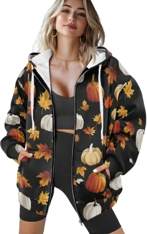 Women Oversized Hoodies Zip Up Sweatshirt Fall Clothes Hooded Sweater Fall Winter Jacket for Workout, XS-XL