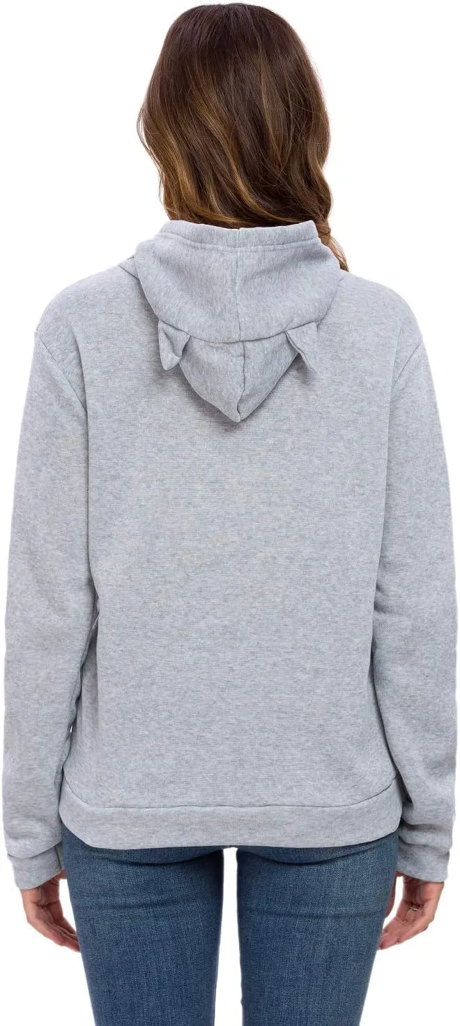 Women Teen Girls Hoodie Sweatshirt With Cute Cat Ear and Sleeping Cat Printed Pullover