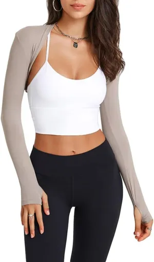Women Workout Open Front Bolero Shrug Crop Top Long Sleeve Solid Slim Fit Casual Cropped Cardigan Yoga Summer