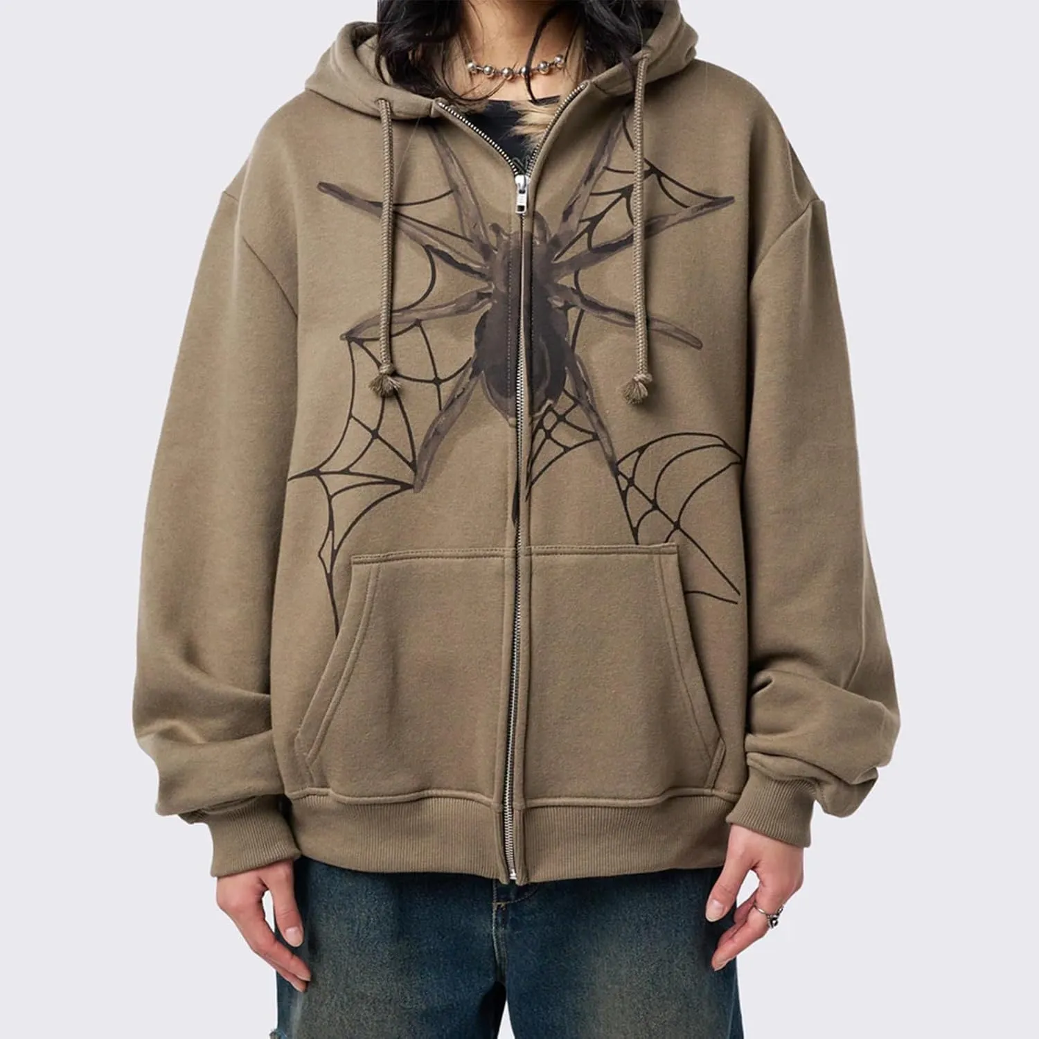 Women Zip Up Hoodie Y2k Vintage Graphic Oversized Sweatshirt Long Sleeve Goth Jacket Harajuku Streetwear