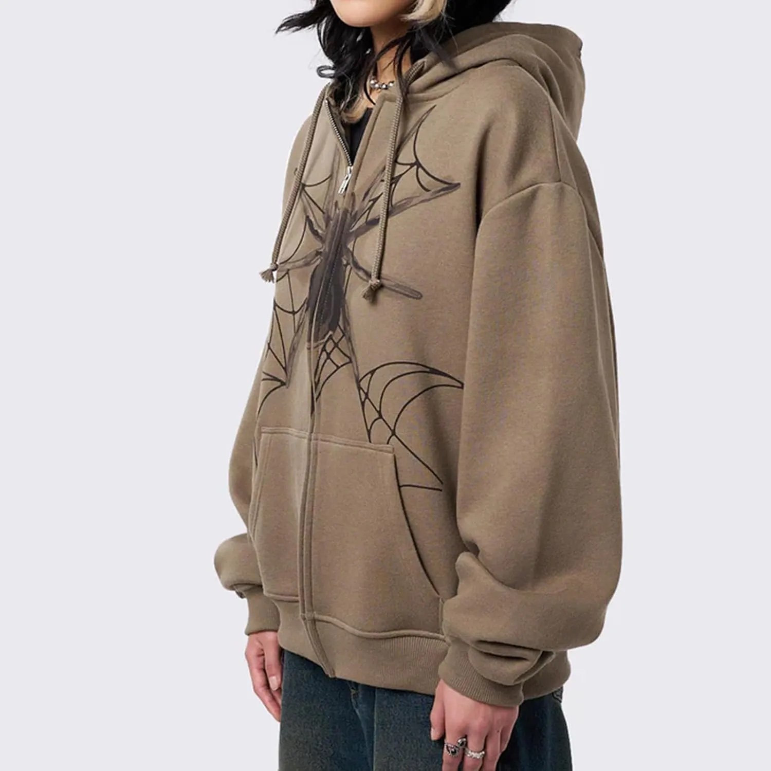 Women Zip Up Hoodie Y2k Vintage Graphic Oversized Sweatshirt Long Sleeve Goth Jacket Harajuku Streetwear