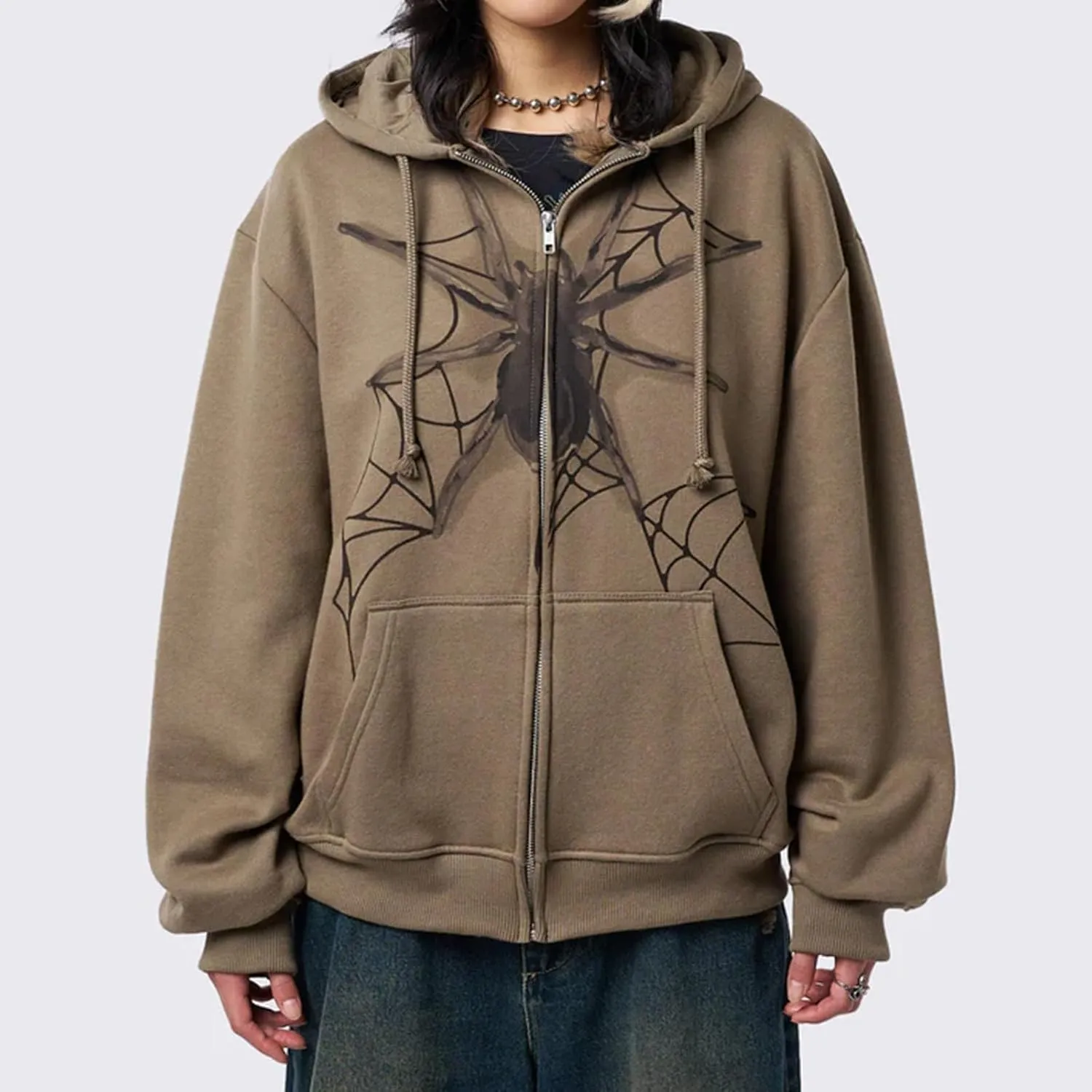 Women Zip Up Hoodie Y2k Vintage Graphic Oversized Sweatshirt Long Sleeve Goth Jacket Harajuku Streetwear
