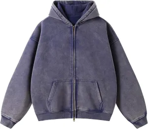 Womens and Mens Zip Up Hoodies Vintage Acid Wash Oversized Sweatshirts Hooded Sweatshirt Streetwear