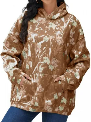Womens Camo Hoodies Maple Leaf Print Oversized Hooded,Camo Hoodies for Women Maple Leaf Print Hooded Sweatshirt