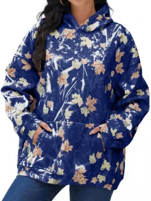 Womens Camo Hoodies Maple Leaf Print Oversized Hooded,Camo Hoodies for Women Maple Leaf Print Hooded Sweatshirt