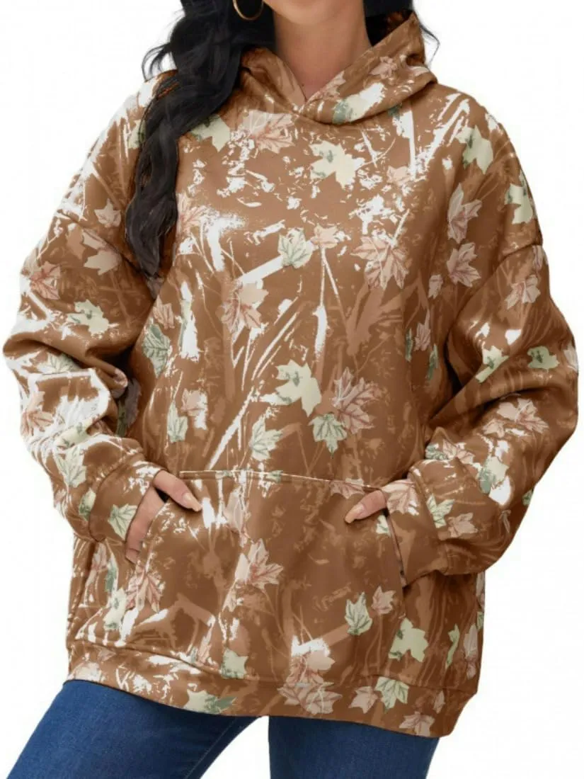 Womens Camo Hoodies Maple Leaf Print Oversized Hooded,Camo Hoodies for Women Maple Leaf Print Hooded Sweatshirt