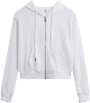 Women's Cropped Zip Up Hoodie Casual Long Sleeve Workout Hooded Sweatshirt Coat