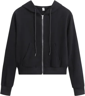 Women's Cropped Zip Up Hoodie Casual Long Sleeve Workout Hooded Sweatshirt Coat