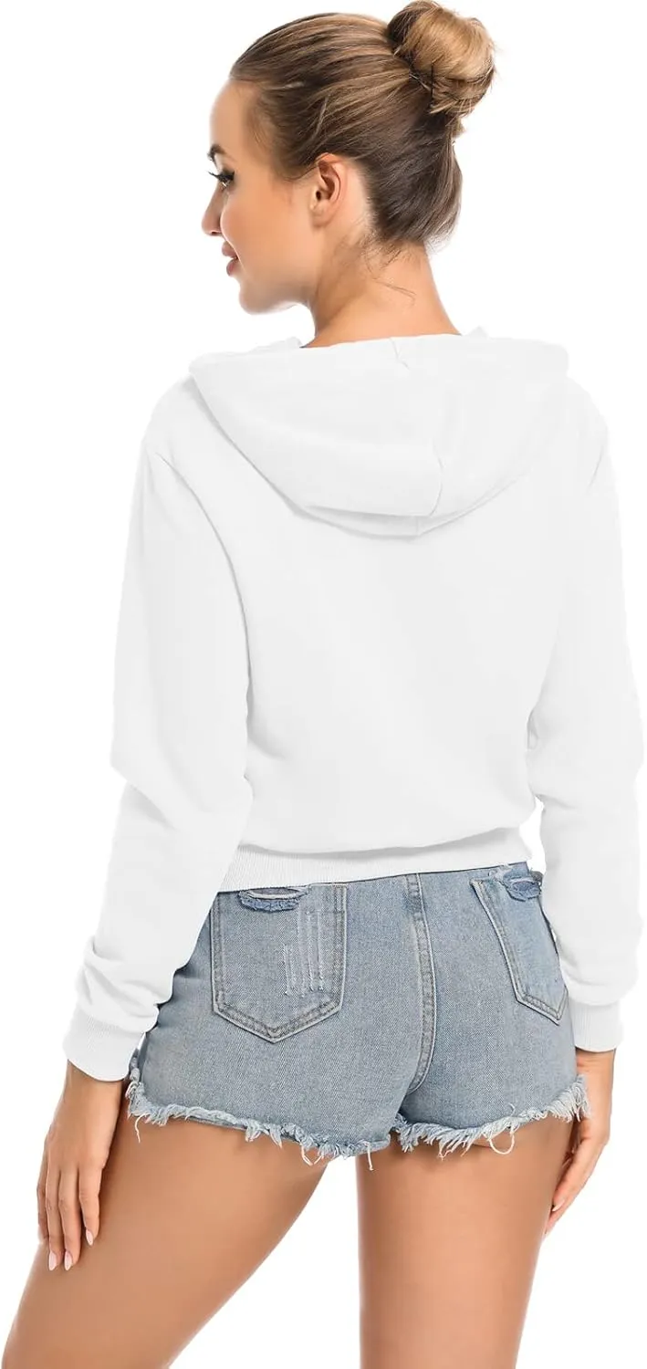 Women's Cropped Zip Up Hoodie Casual Long Sleeve Workout Hooded Sweatshirt Coat