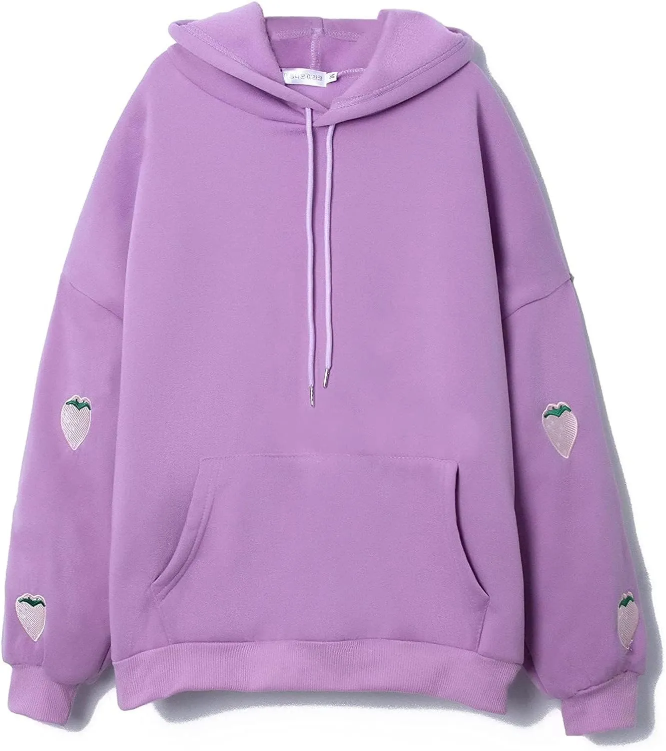 Womens Fashion Hoodies Strawberry Embroidery Trendy Hoodies Pullover Fall Winter Oversized Sweatshirt