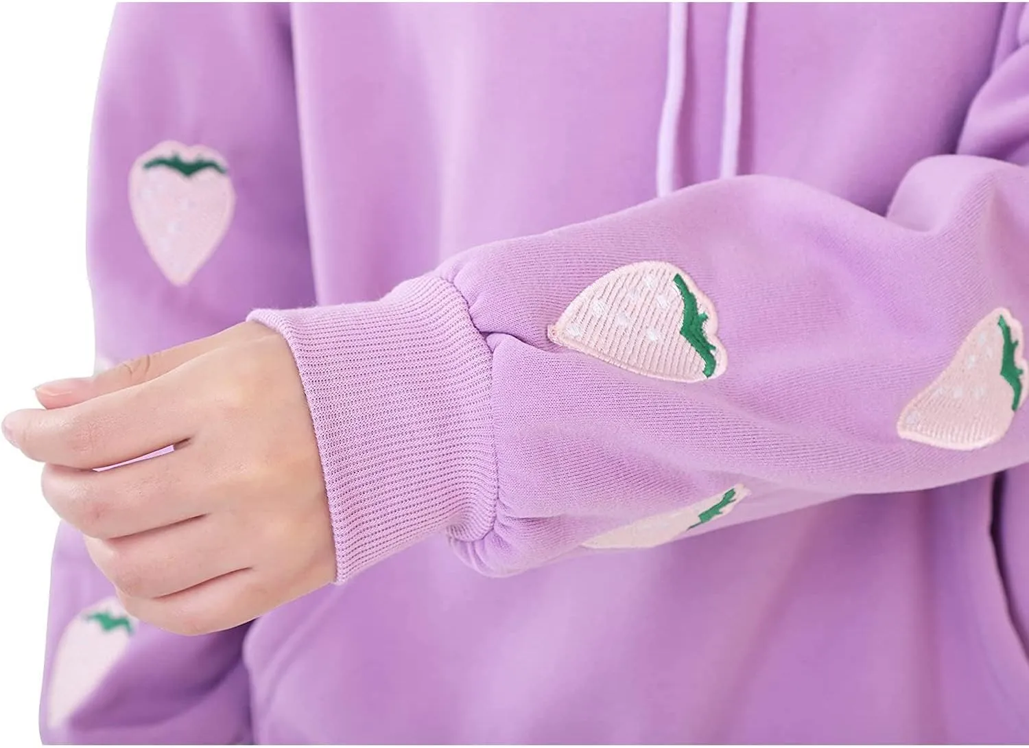 Womens Fashion Hoodies Strawberry Embroidery Trendy Hoodies Pullover Fall Winter Oversized Sweatshirt
