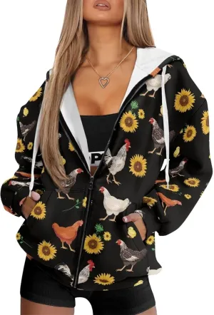 Womens Hoodies Full Zip Long Sleeve Oversized Lightweight Fall Workout Outfits Valentine's Prints