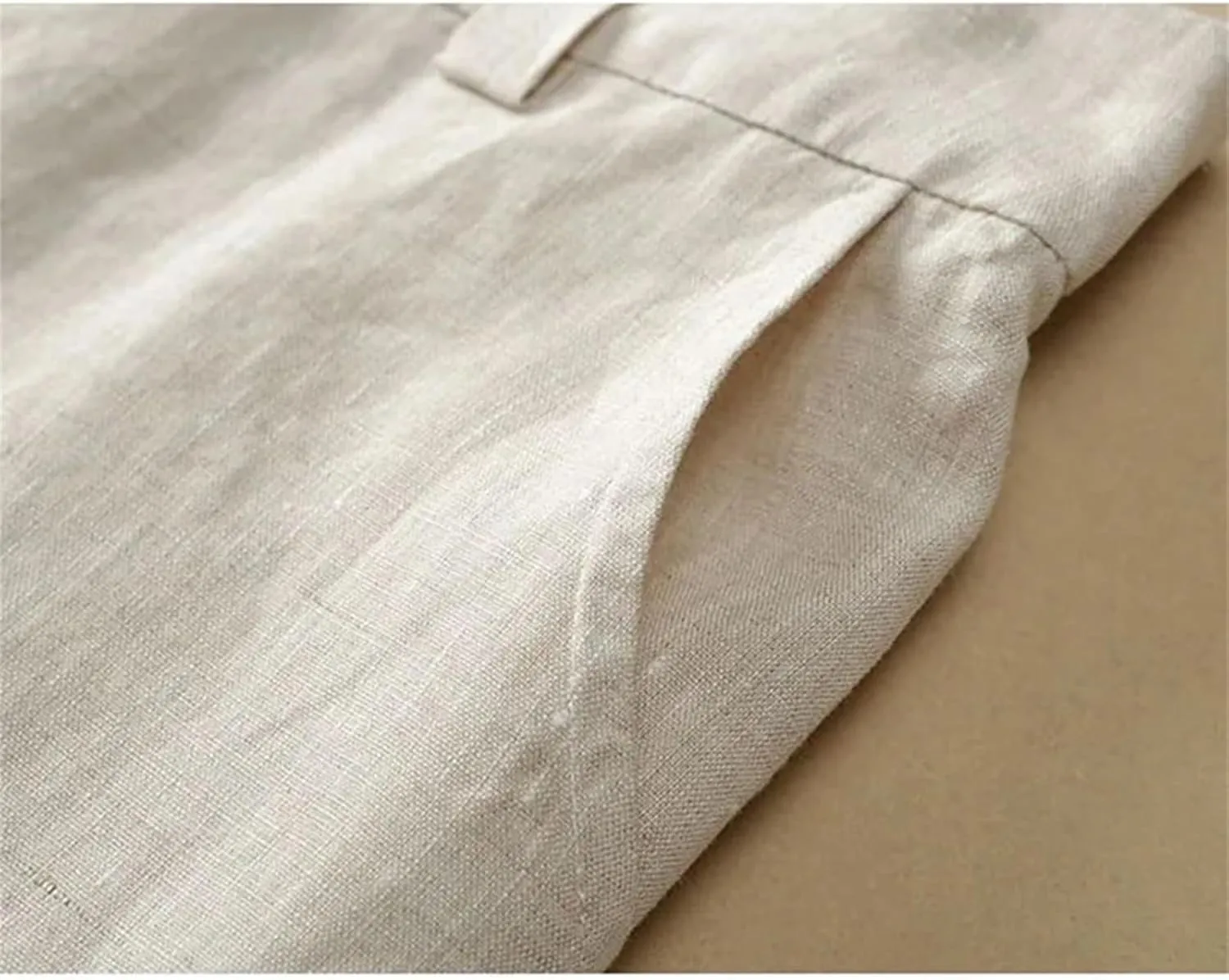 Women's Summer Linen Wide Leg Casual Trousers - High Waist Elastic, Loose, Cotton and Linen, Solid Color Straight