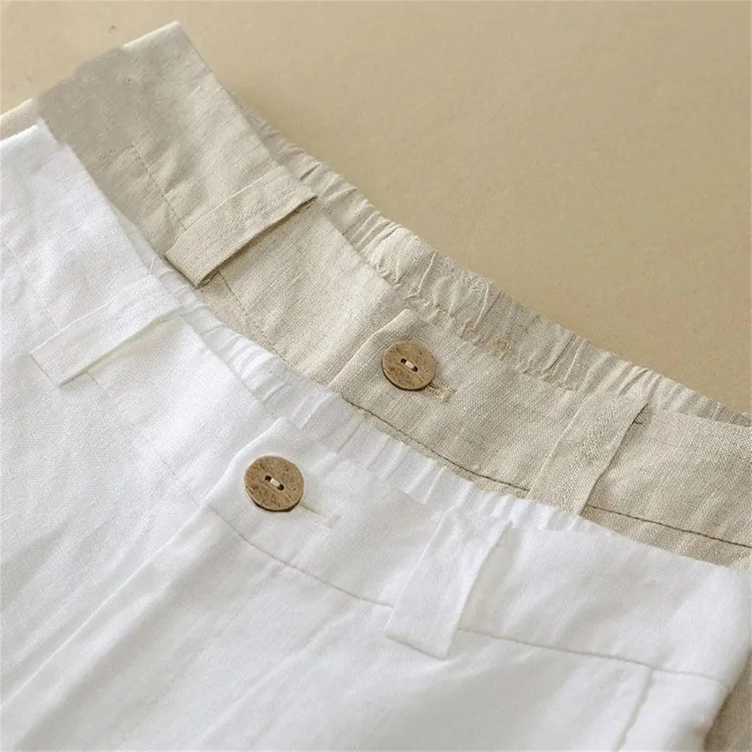 Women's Summer Linen Wide Leg Casual Trousers - High Waist Elastic, Loose, Cotton and Linen, Solid Color Straight
