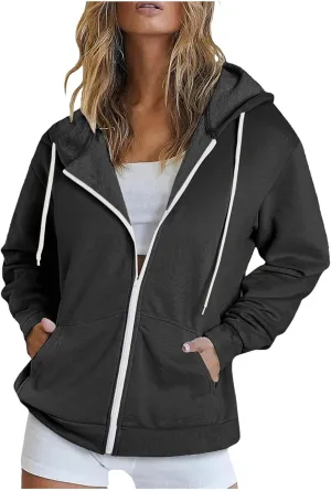 Zip Up Hoodie Teen Girl Y2K Clothes Cute Oversized Fall Jacket Long Sleeve Casual Drawstring Sweatshirts with Pocket